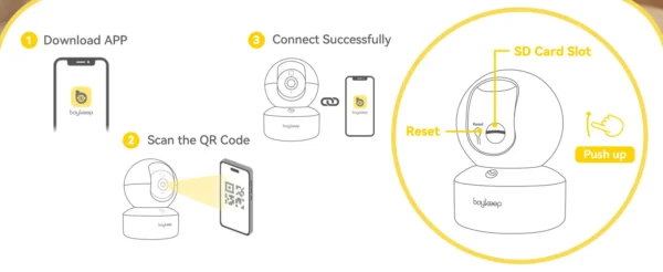 Cámara Boykeep 2K para perros y mascotas con app para teléfono, cámara de seguridad para bebés en interiores con wifi 5G/2.4GHz, movimiento horizontal y vertical de 360°, audio bidireccional y visión nocturna.