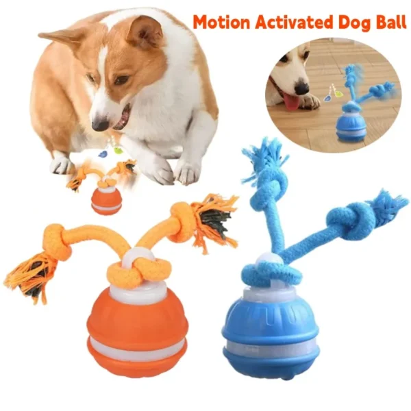 Pelota rodante con activación por movimiento para perros, juguete interactivo recargable por USB para cachorros, perros pequeños y medianos, pelota rodante con cuerda.