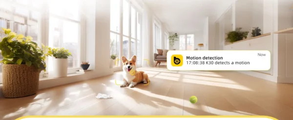 Cámara Boykeep 2K para perros y mascotas con app para teléfono, cámara de seguridad para bebés en interiores con wifi 5G/2.4GHz, movimiento horizontal y vertical de 360°, audio bidireccional y visión nocturna.