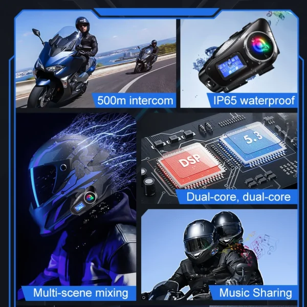Q58 Max Motorcycle Helmet Bluetooth Intercom IP65 Waterproof Intercom Distance 500 Meters Multi-Scene Mixed Music Sharing