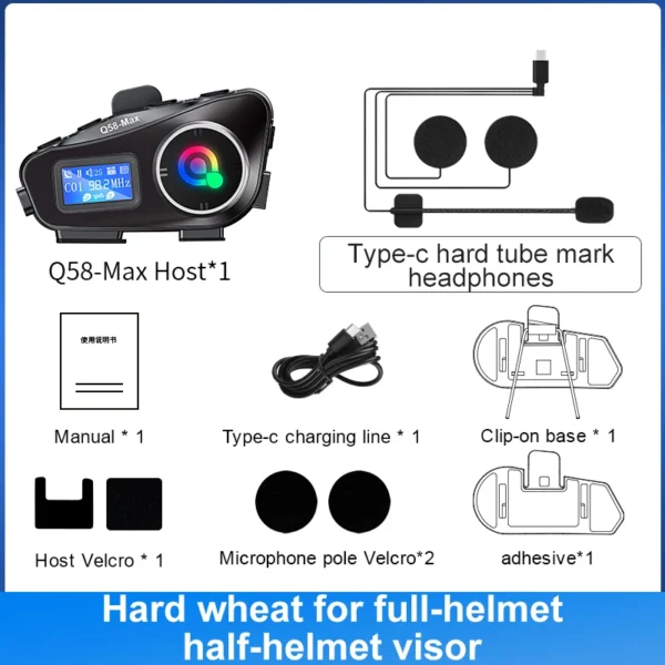 Q58 Max Motorcycle Helmet Bluetooth Intercom IP65 Waterproof Intercom Distance 500 Meters Multi-Scene Mixed Music Sharing